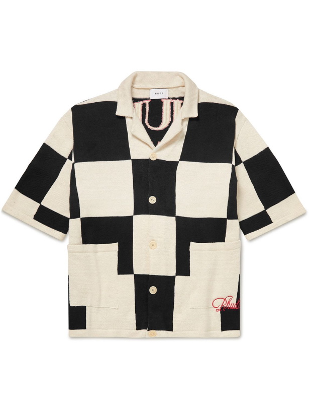 Photo: Rhude - Camp-Collar Logo-Embroidered Intarsia Wool and Cashmere-Blend Shirt - Multi