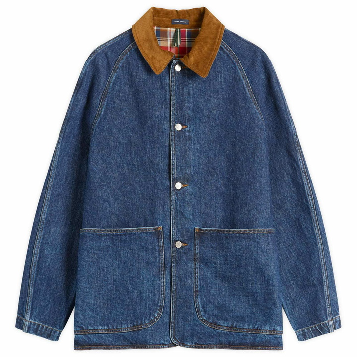 Photo: Drake's Men's Three Pocked Denim Chore Jacket in Stone Wash