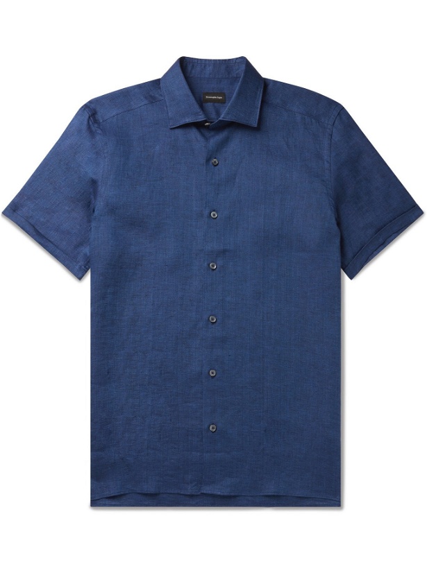 Photo: ERMENEGILDO ZEGNA - Button-Down Collar Linen Shirt - Blue - S