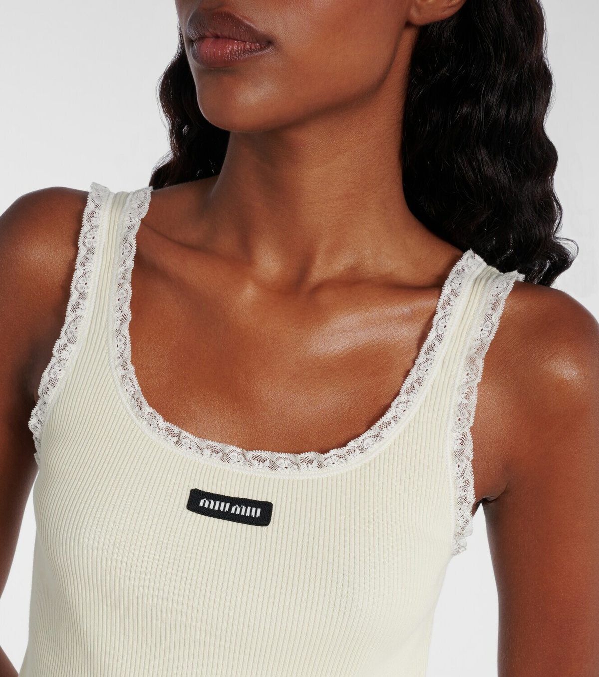 Miu Miu Lace-trimmed cotton tank top