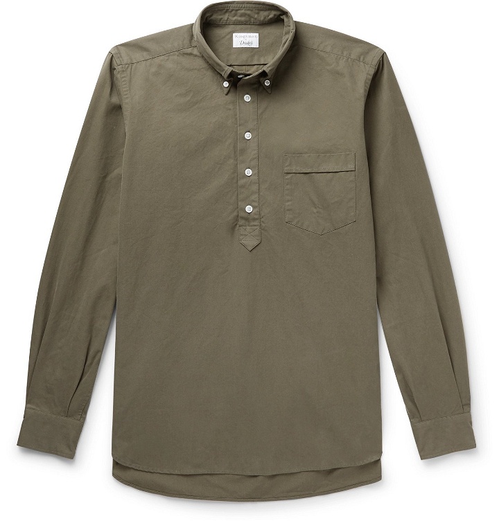 Photo: Kingsman - Button-Down Collar Cotton Half-Placket Shirt - Green