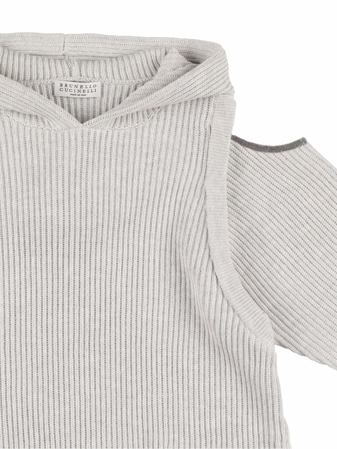 BRUNELLO CUCINELLI Cut Out Ribbed Cotton Sweater Dress Brunello Cucinelli