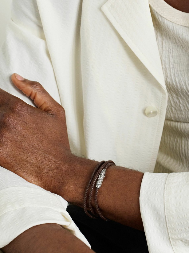 Photo: David Yurman - Chevron Braided Leather and Sterling Silver Wrap Bracelet - Brown