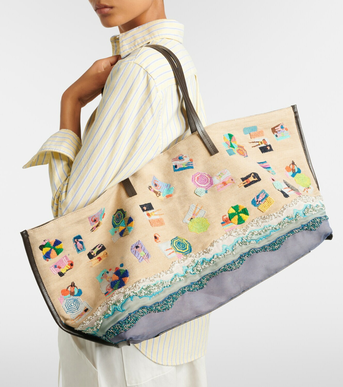 Staud Christos Large beaded canvas tote bag