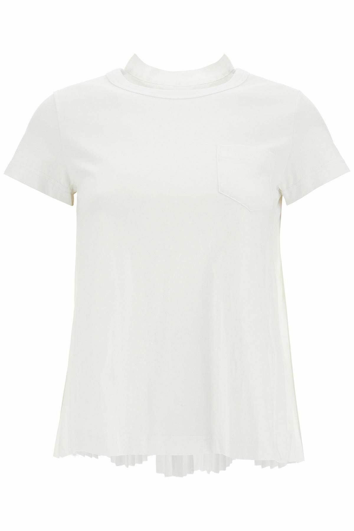 Tシャツ・カットソー Sacai White T-Shirt With Transparent Poplin Inserts Pleated cotton jersey T-shirt in white - Sacai | Mytheresa
