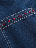 BODE - Cropped Embroidered Denim Jacket - Blue