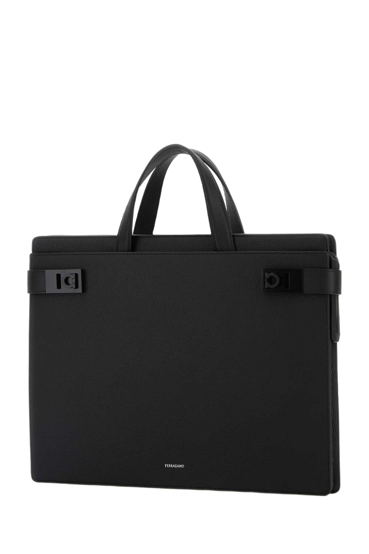 Ferragamo Black Leather Twins Briefcase