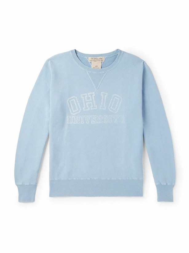 Photo: Remi Relief - Ohio Distressed Printed Cotton-Jersey Sweatshirt - Blue