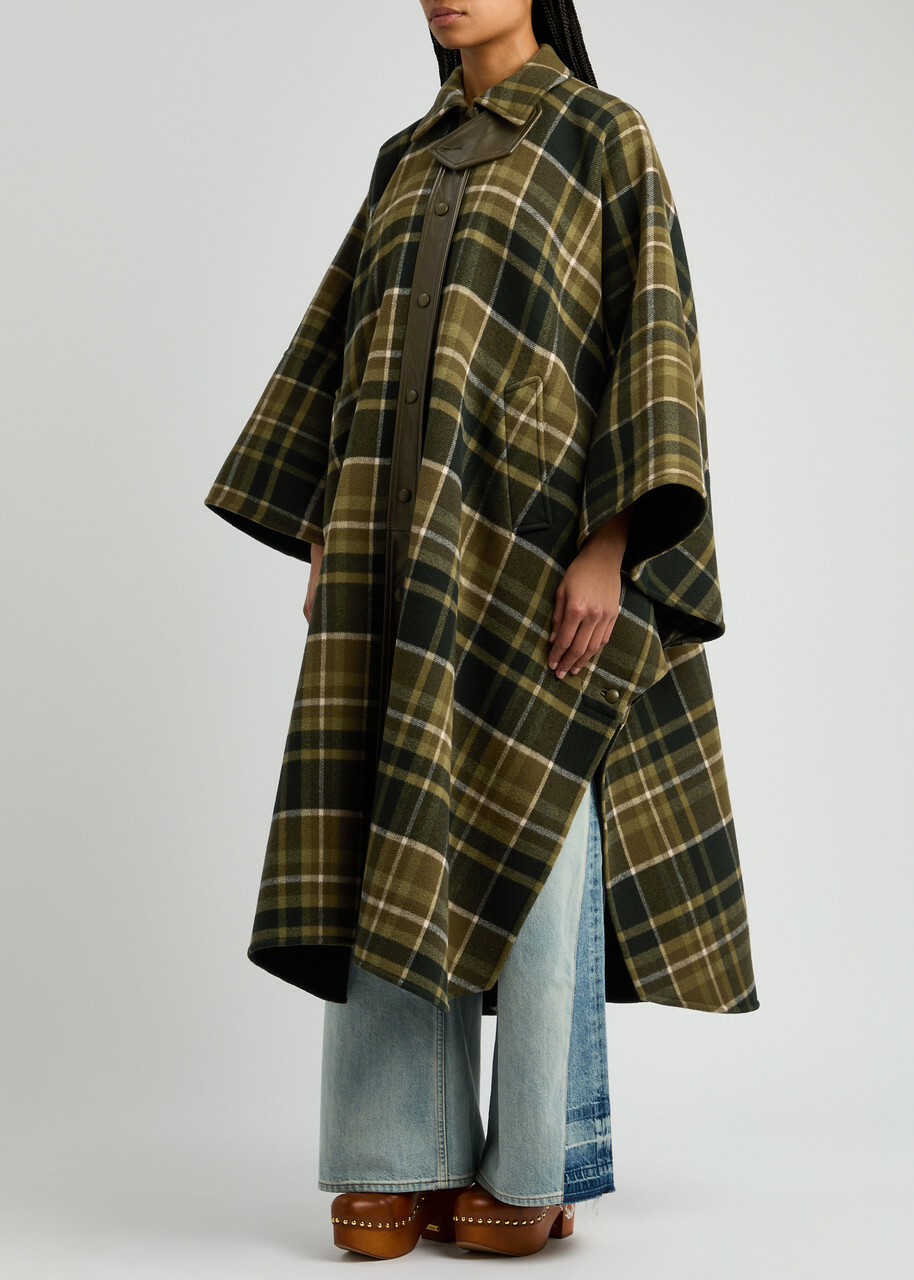 Chloe Checked Wool-blend Coat Green