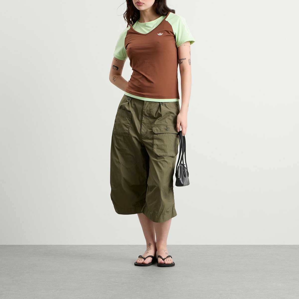 Adidas Women's Vintage T-Shirt in Preloved Brown/Semi Green Spark
