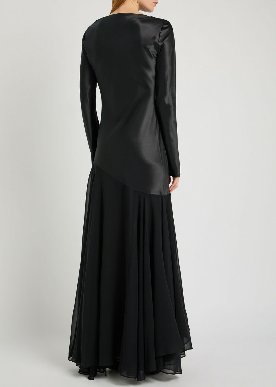 Tove Cordelia Asymmetric Silk Maxi Dress Black