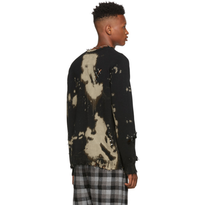 R13 Black Bleached Distressed Crewneck Sweater R13