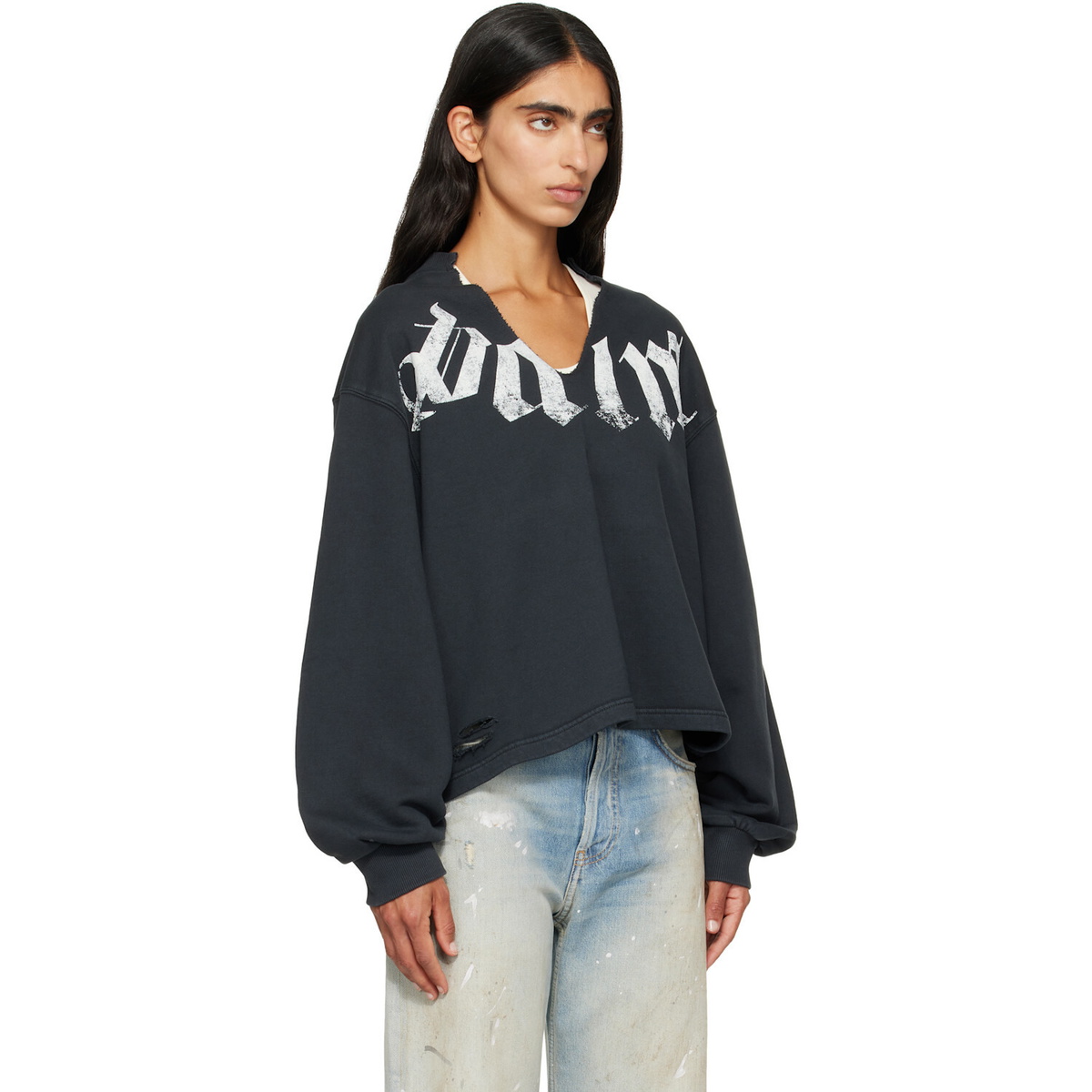 Palm Angels Black Big Neck Logo Balloon Crew Sweatshirt
