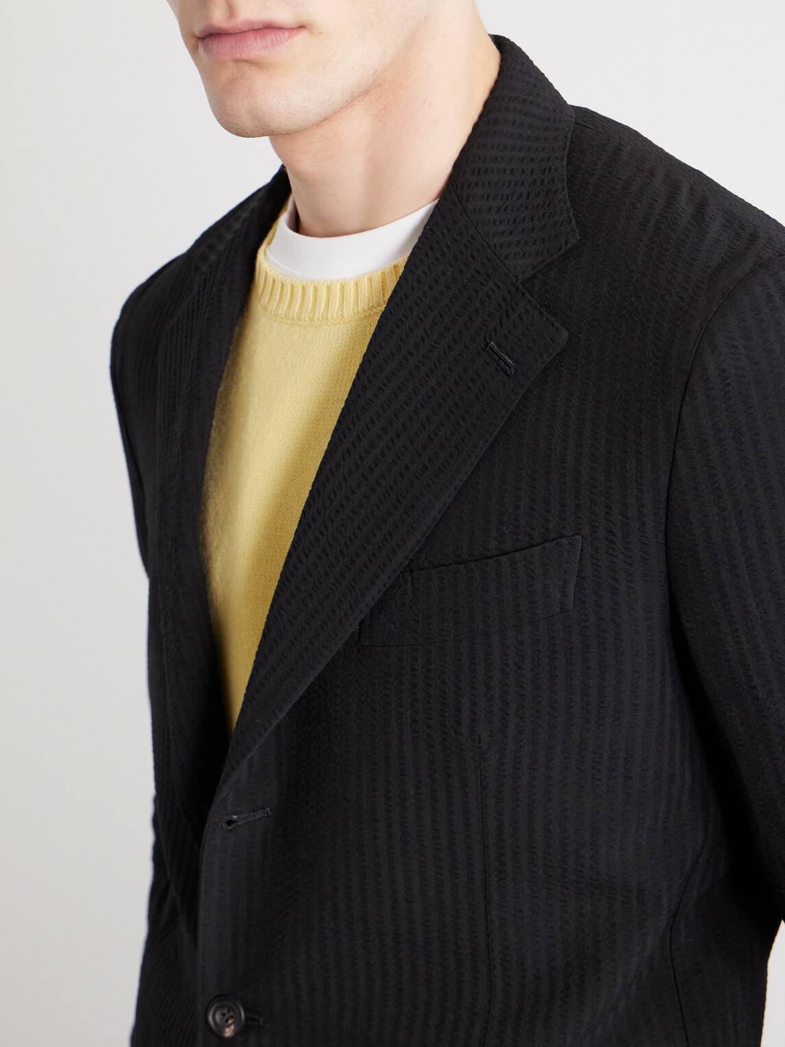 J. Mueser - Seersucker Virgin Wool Suit Jacket - Black