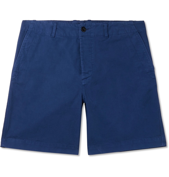 Photo: Mr P. - Garment-Dyed Cotton-Herringbone Shorts - Blue