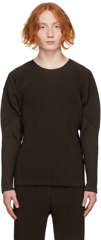 Photo: Homme Plissé Issey Miyake Brown Color Pleats Long Sleeve T-Shirt