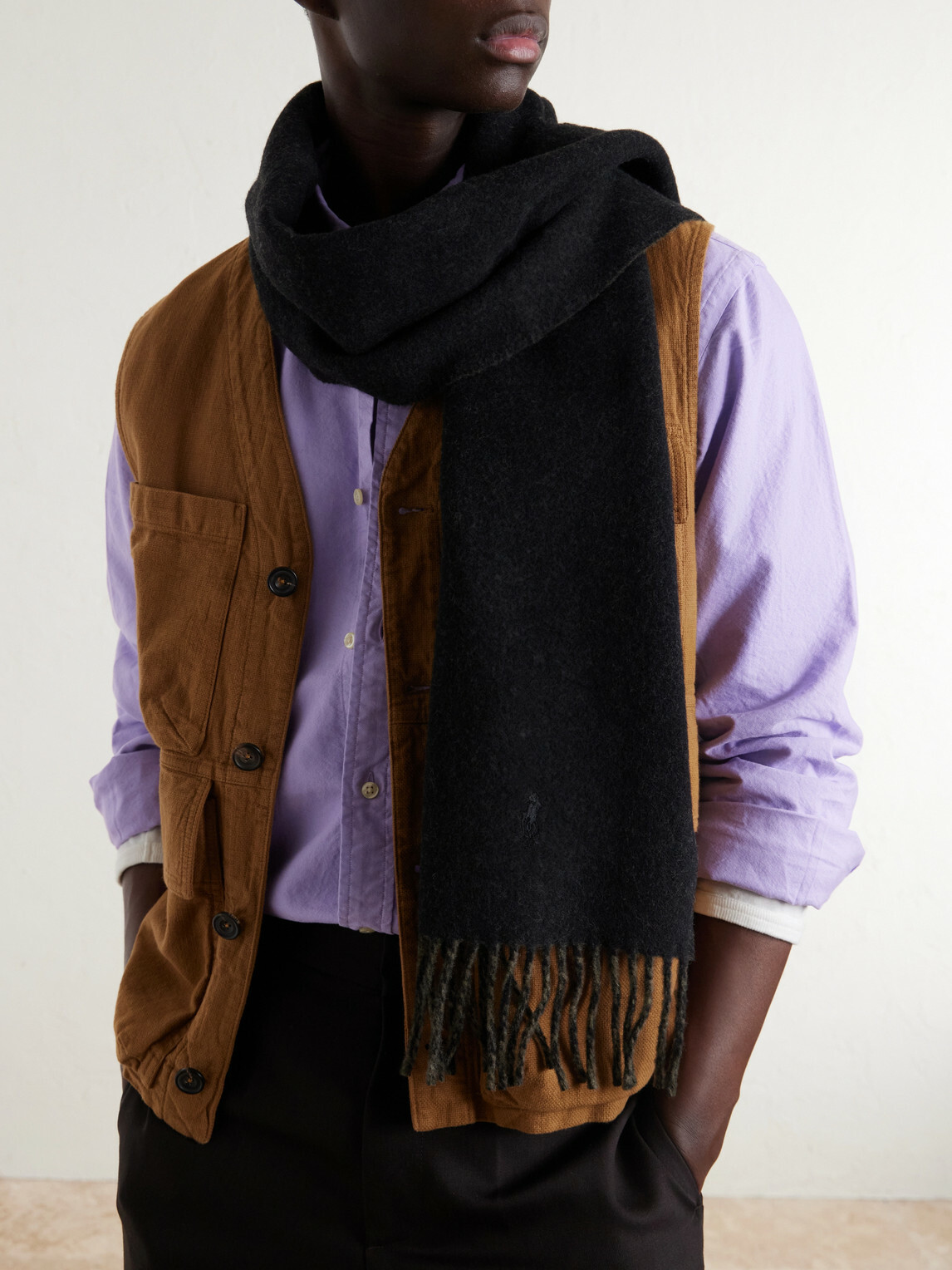 Polo Ralph Lauren - Fringed Logo-Embroidered Reversible Recycled Wool and Nylon-Blend Scarf