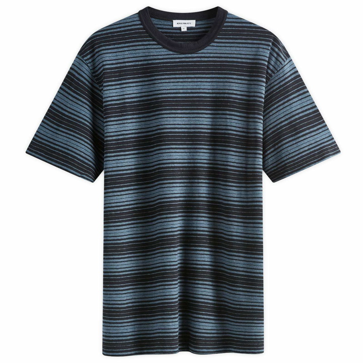 Photo: Norse Projects Men's Johannes Spaced Stripe T-Shirt in Steel Blue