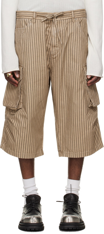 Photo: 424 Beige Camo Stripe Bermudas Cargo Shorts