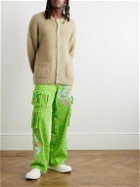 ERL - Straight-Leg Glittered Printed Cotton-Corduroy Cargo Trousers - Green