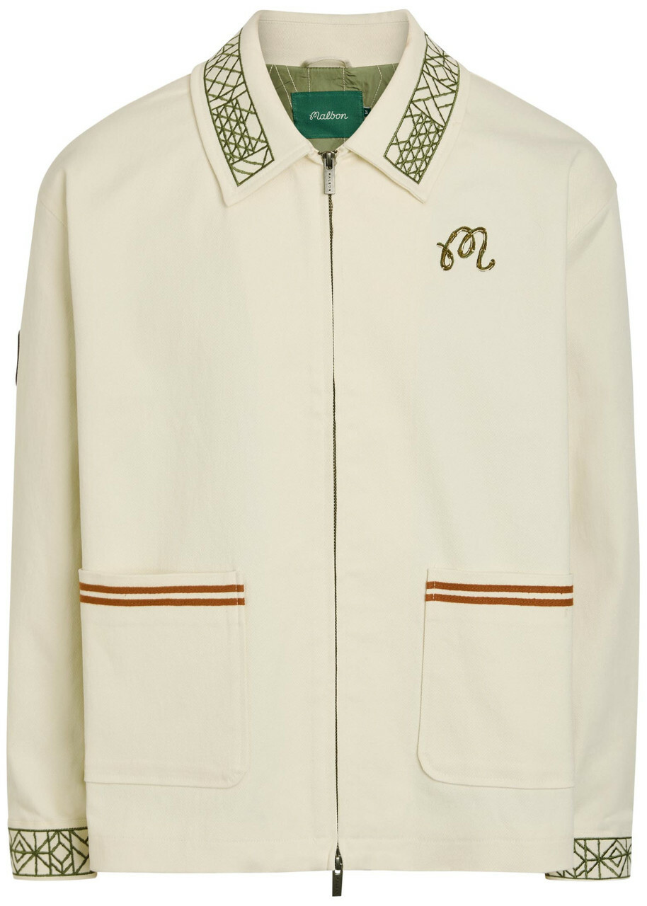 Malbon Harvets Embroidered Stretch-denim Jacket Cream