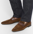 Berluti - Lorenzo Leather-Trimmed Suede Loafers - Men - Brown