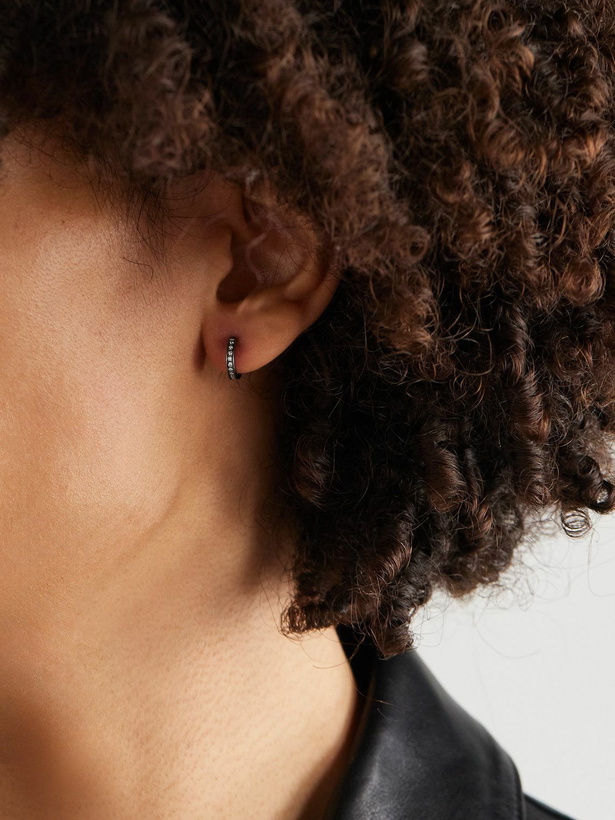 Photo: KOLOURS JEWELRY - Fortis Small 18-Karat Blackened Gold Diamond Single Hoop Earring