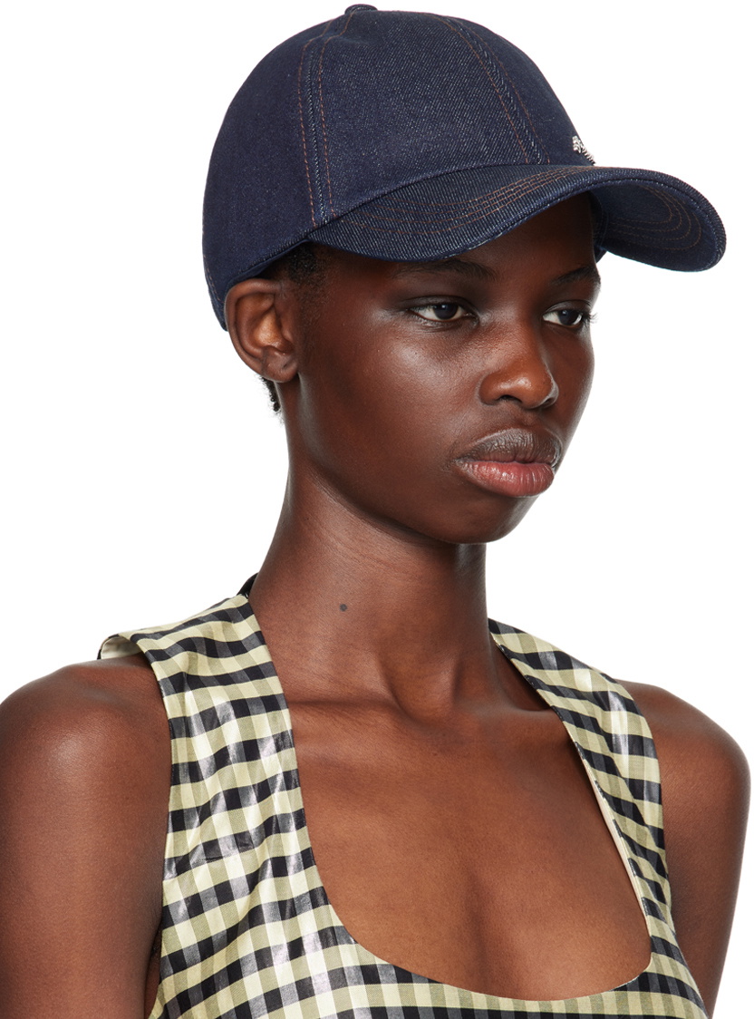 ハット GANNI Woman Hat Blue A6902 683 GANNI Blue Embroidered Logo Cap GANNI