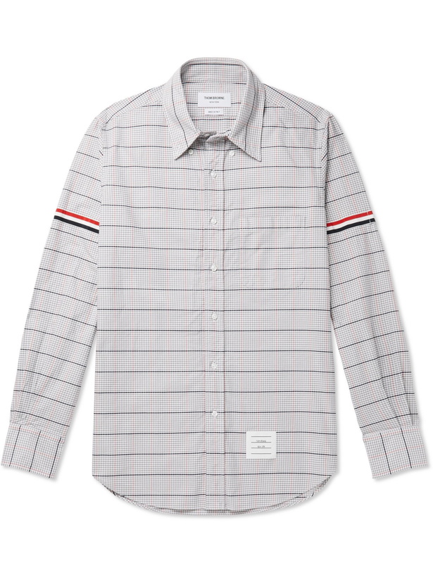 Photo: THOM BROWNE - Slim-Fit Button-Down Collar Checked Cotton Oxford Shirt - Gray - 0