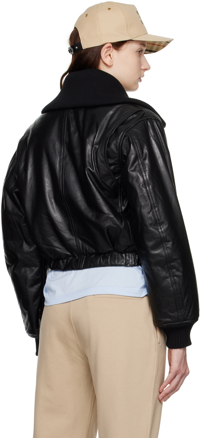 Helmut Lang Black Paneled Leather Bomber Jacket