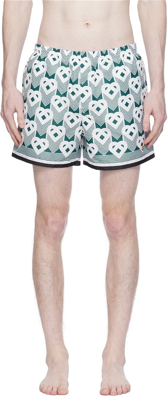 Photo: Casablanca Green & White Heart Monogram Swim Shorts