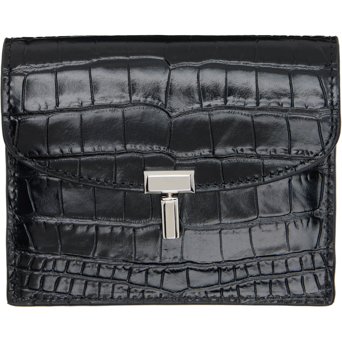 TOTEME Black T-Lock Croco-Embossed Card Holder