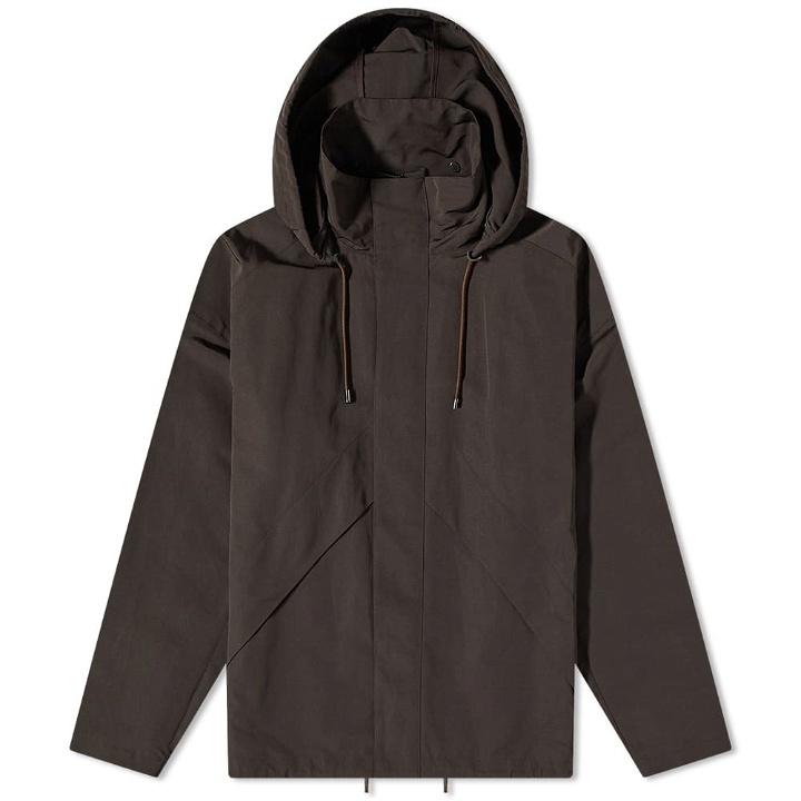 Photo: Auralee Men's Washi Zip Hooded Jacket in Dark Brown