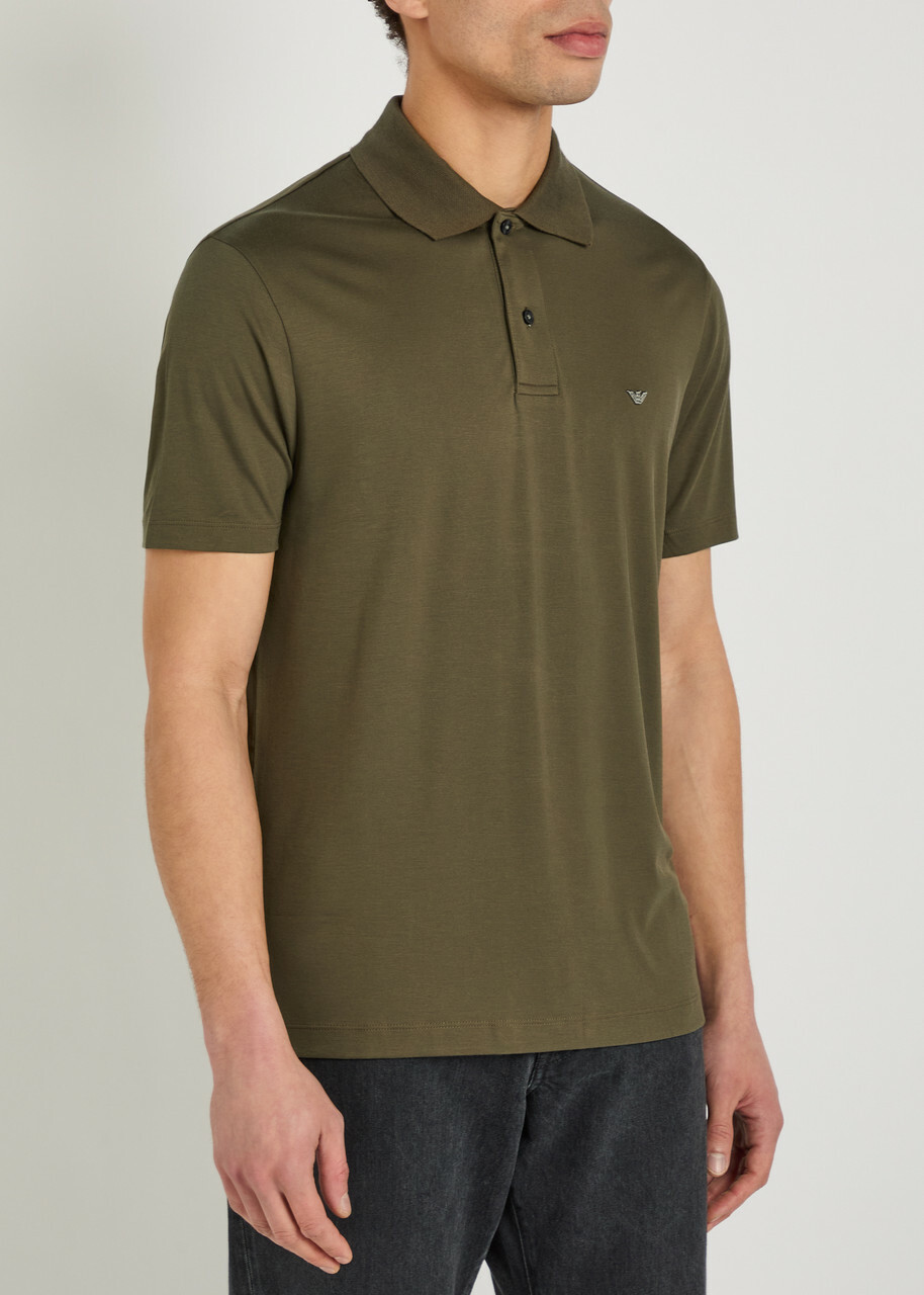 Emporio Armani Logo-embroidered Jersey Polo Shirt Brown