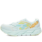 Hoka One One Men's M Clifton L Embroidery Sneakers in Blue Glass/Radiant Yellow