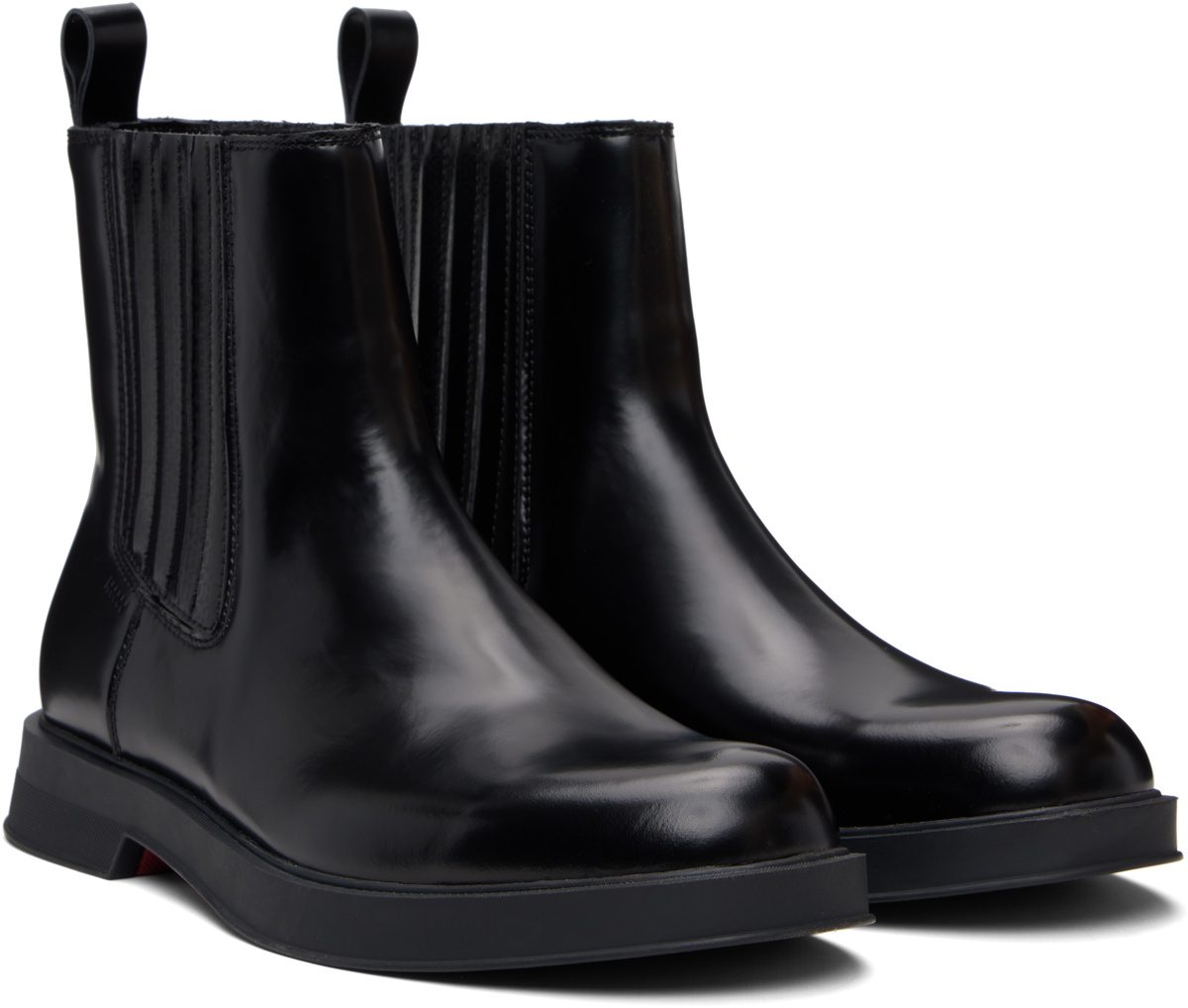 Hugo Black Embossed-Logo Faux-Leather Chelsea Boots