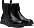 Hugo Black Embossed-Logo Faux-Leather Chelsea Boots