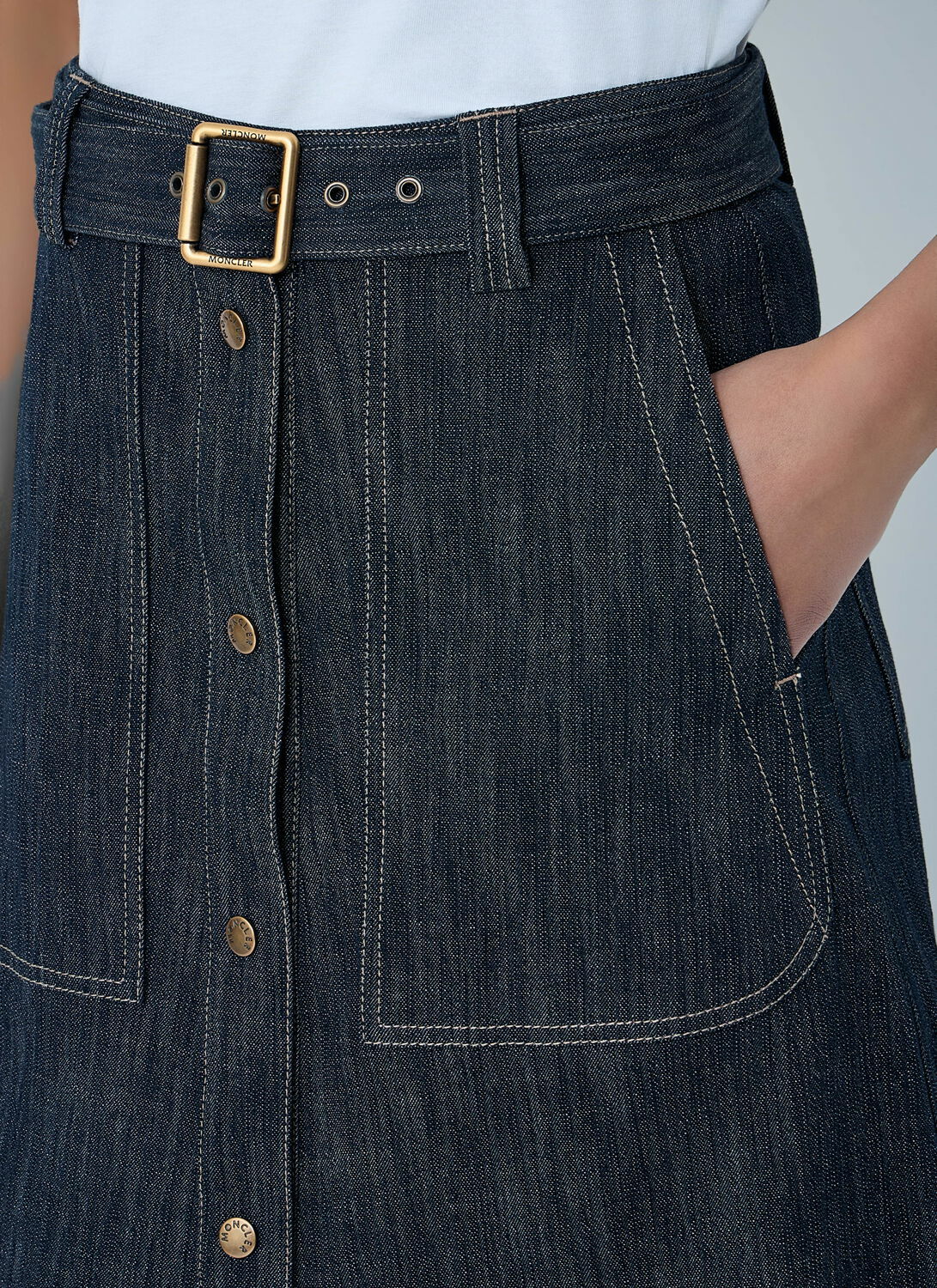 Moncler Button-Front Denim Midi Skirt