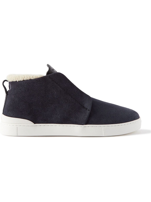 Photo: Ermenegildo Zegna - #UseTheExisting Triple Stitch Mid Top Wool-Lined Suede Sneakers - Blue