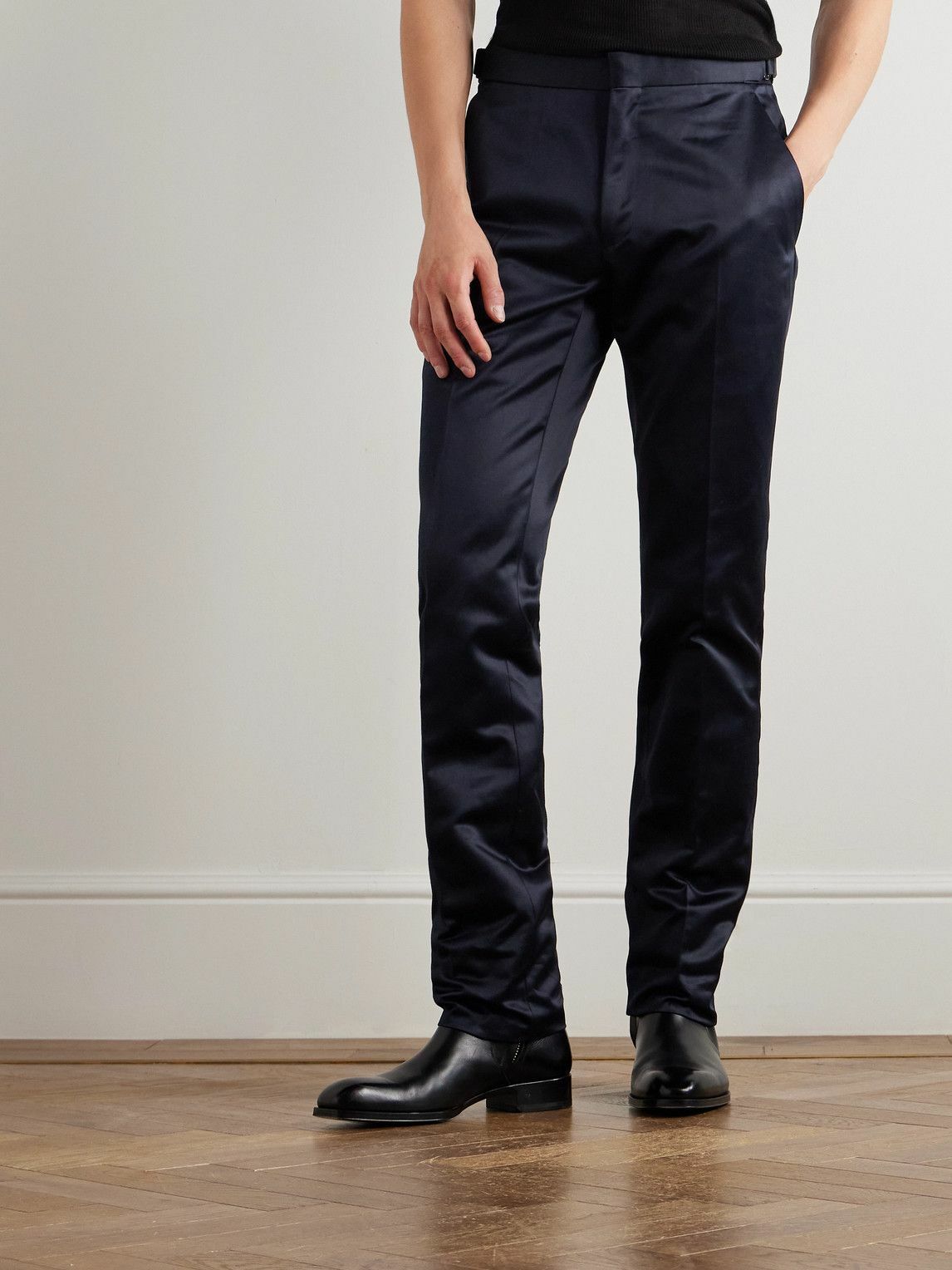 TOM FORD - Dyllan Straight-Leg Cotton-Satin Trousers - Blue