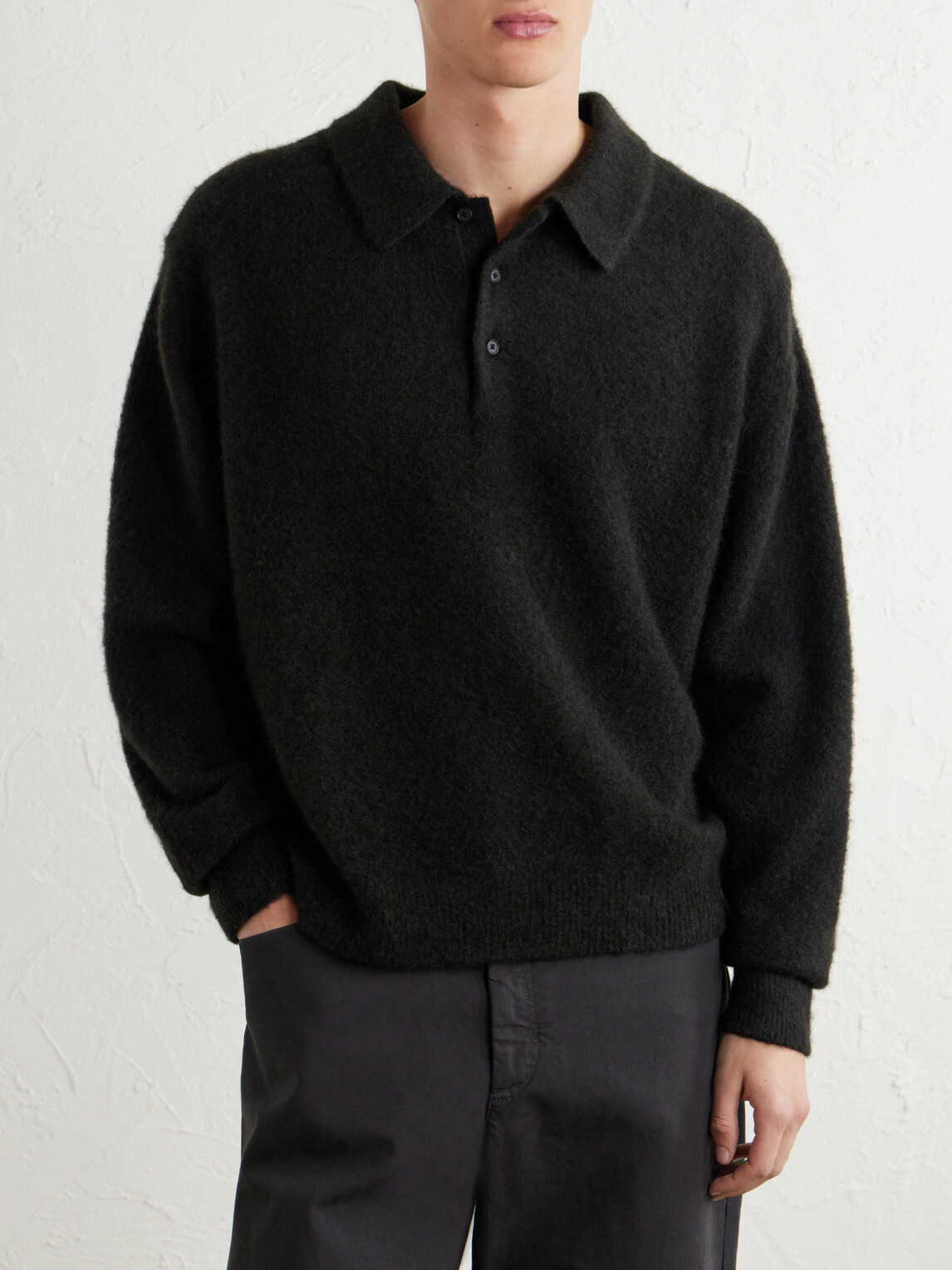 A.PRESSE - Brushed Cashmere Polo Sweater - Black
