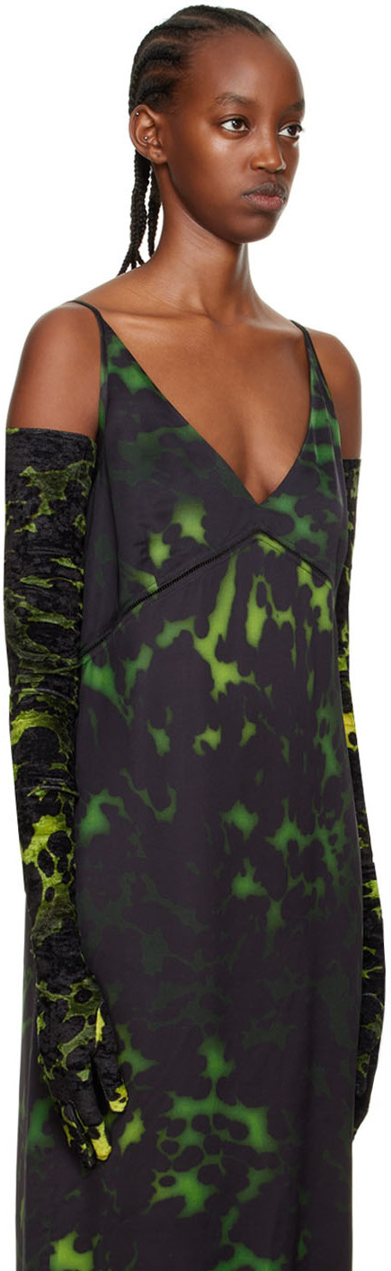 Dries Van Noten Green & Black Long Crushed Velvet Gloves
