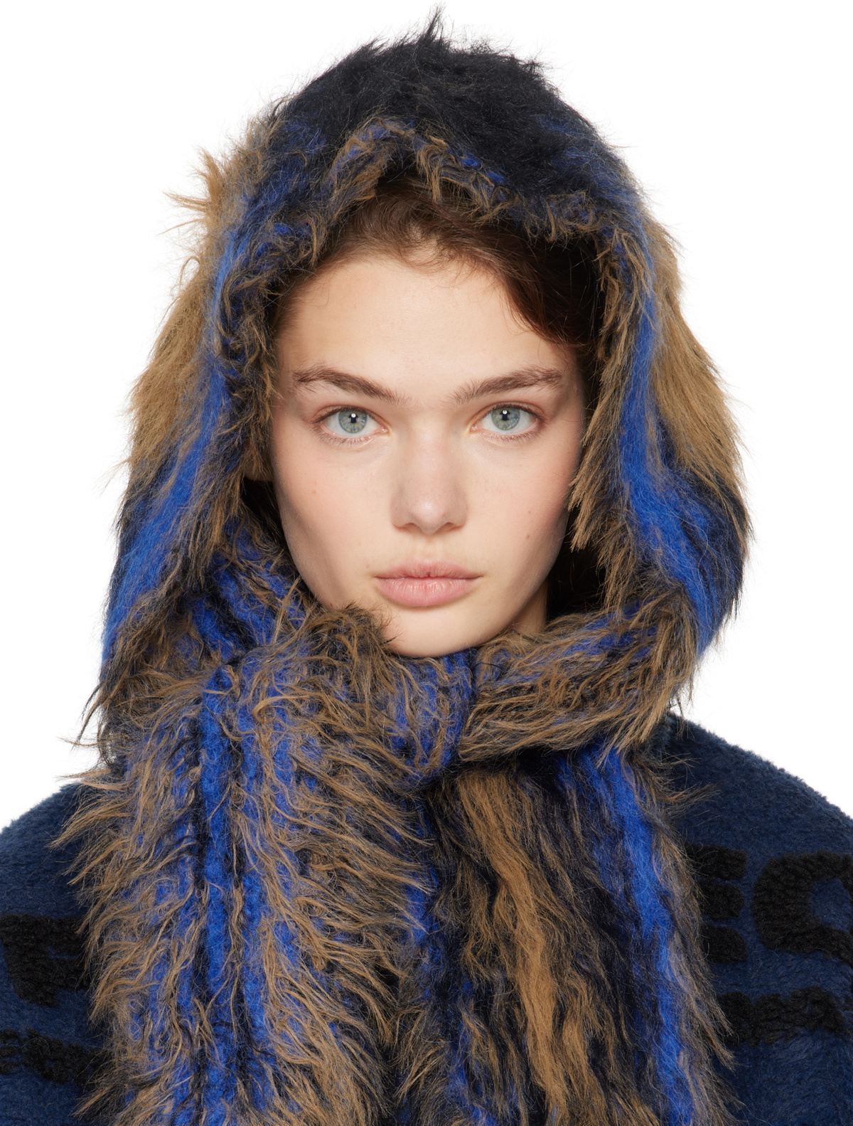 Y/Project Black & Blue Hairy Gradient Hooded Scarf