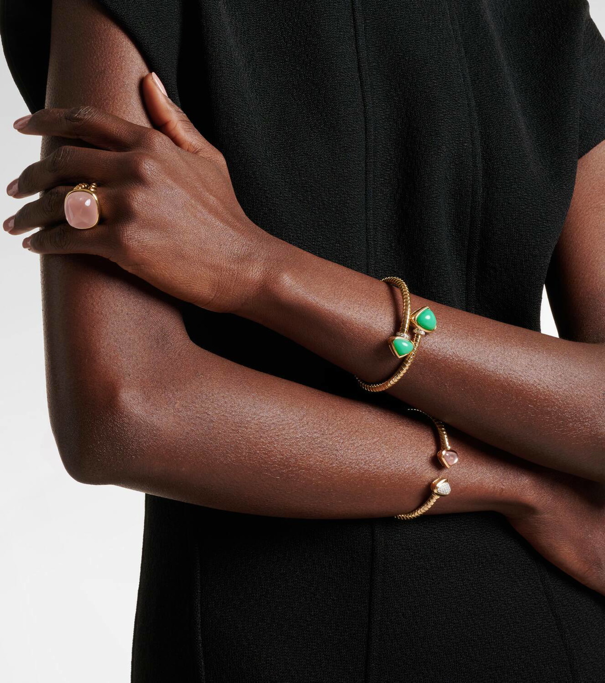 Marina B Trisolina Bypass 18kt gold cuff bracelet with diamonds and chrysoprase