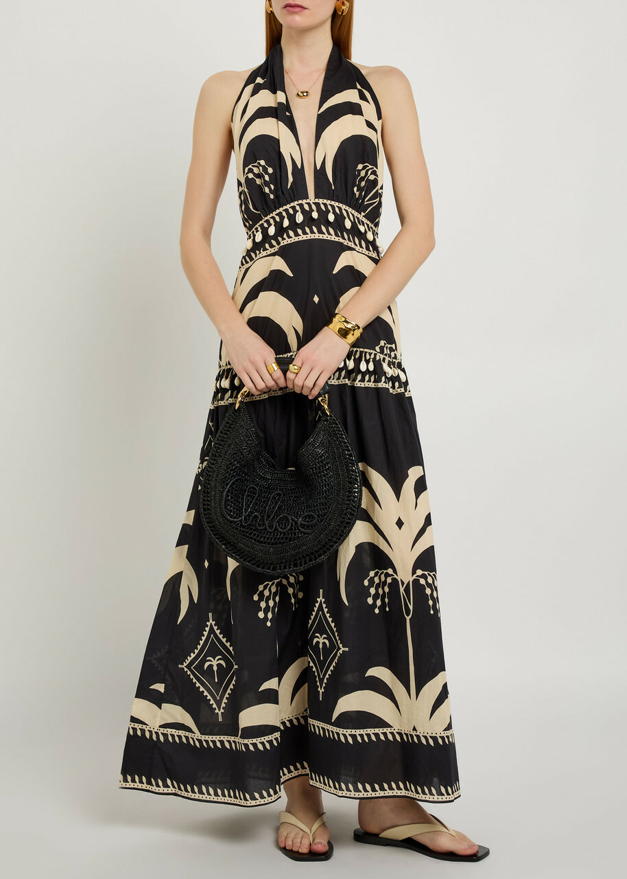 Johanna Ortiz Latin Rhythms Patterned Cotton Maxi Dress Black