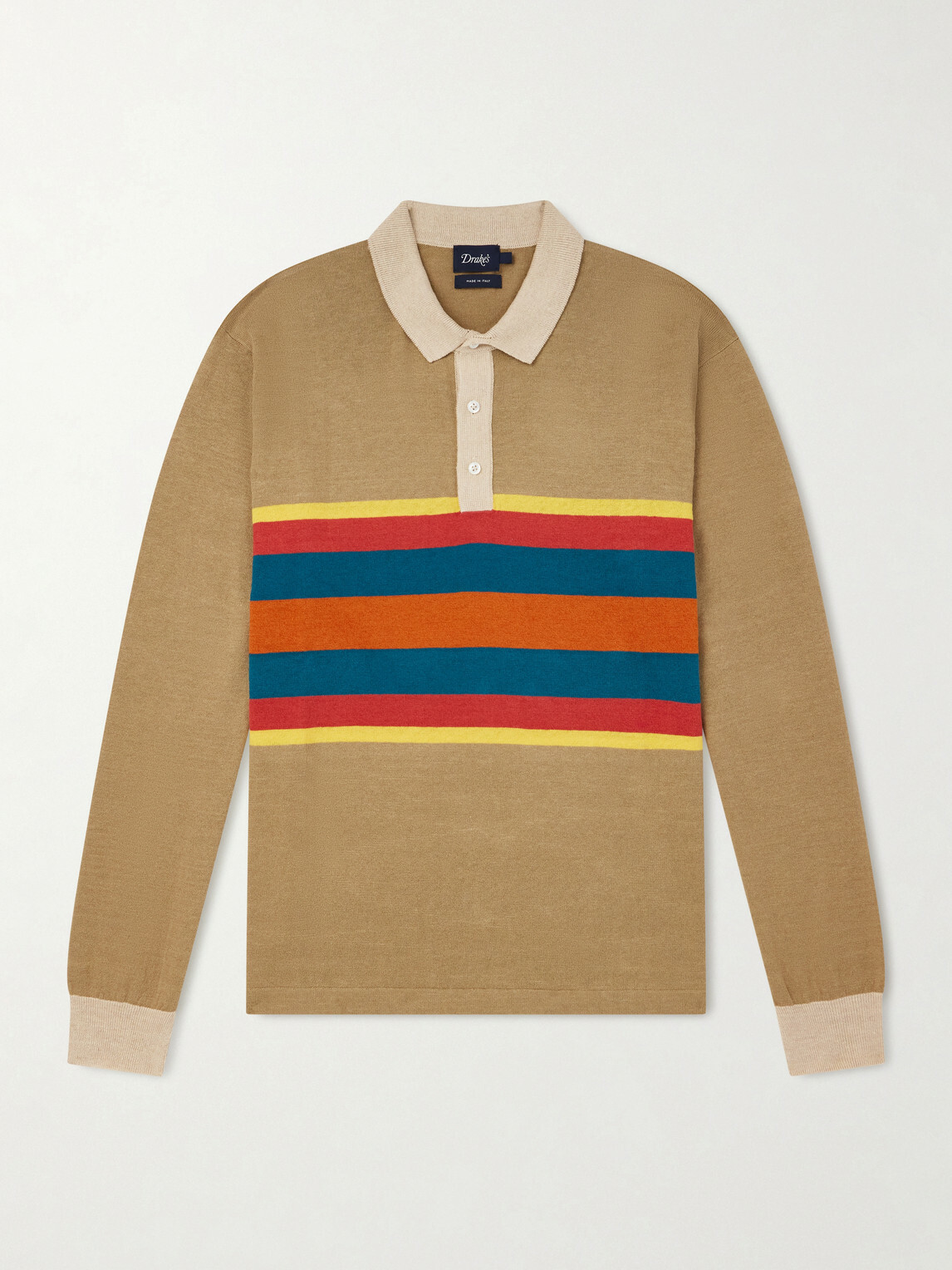 Drake's - Striped Linen and Cotton-Blend Polo Shirt - Brown