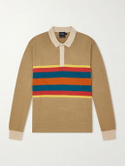 Drake's - Striped Linen and Cotton-Blend Polo Shirt - Brown