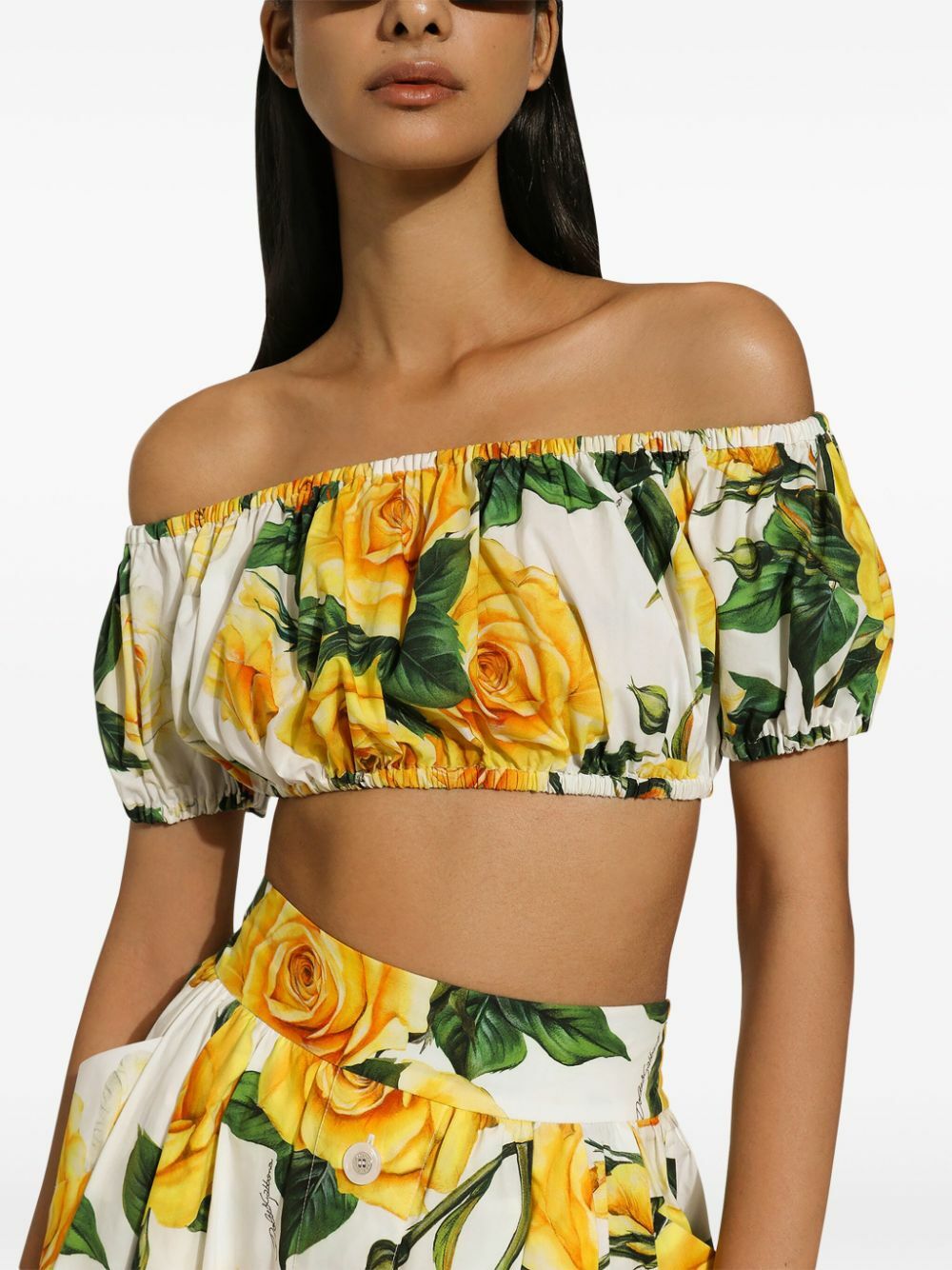 Dolce & Gabbana Pink Print Cotton Short Sleeves Cropped Top main image 1