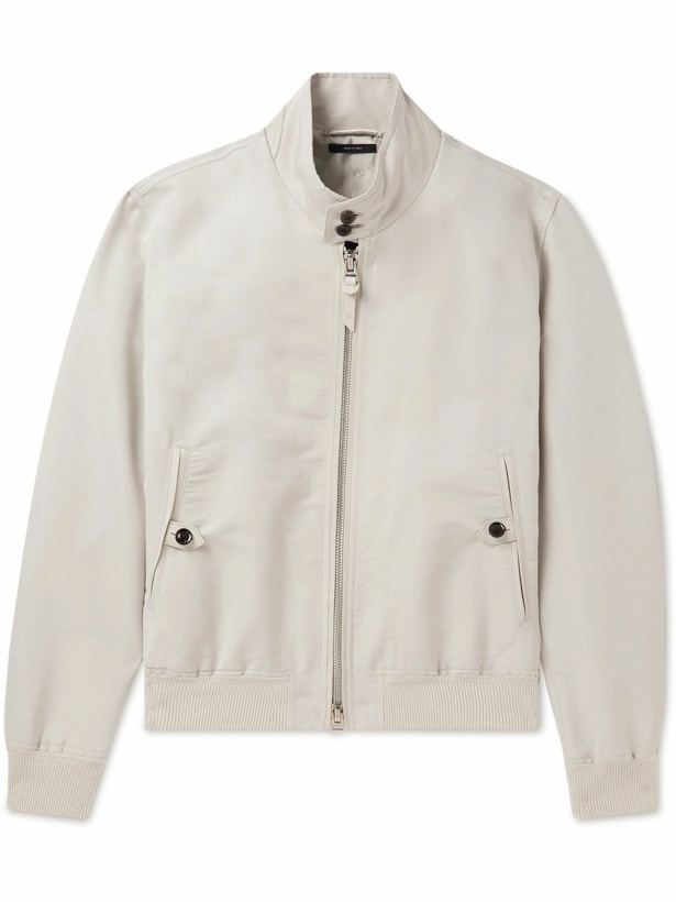 Photo: TOM FORD - Slim-Fit Leather-Trimmed Cotton and Silk-Blend Poplin Bomber Jacket - Gray