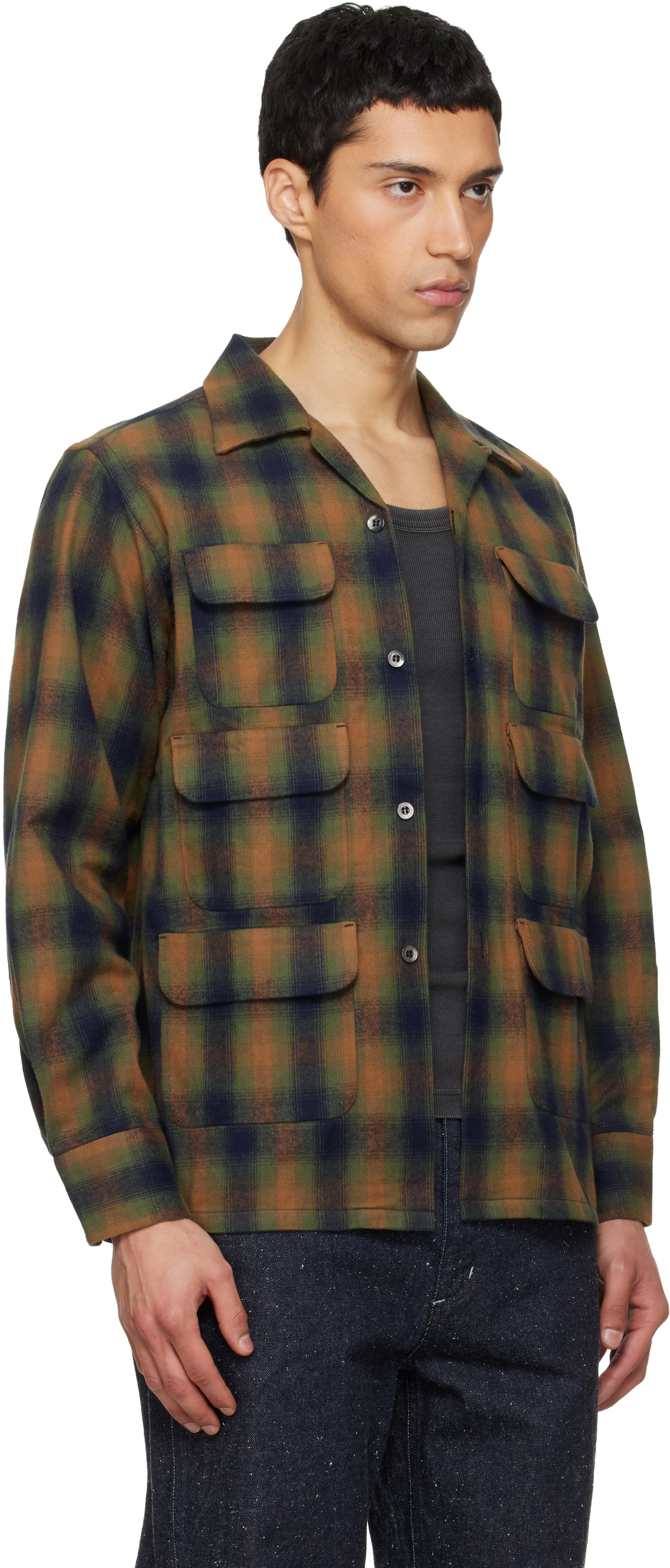 South2 West8 Khaki & Navy 6 Pocket Shirt